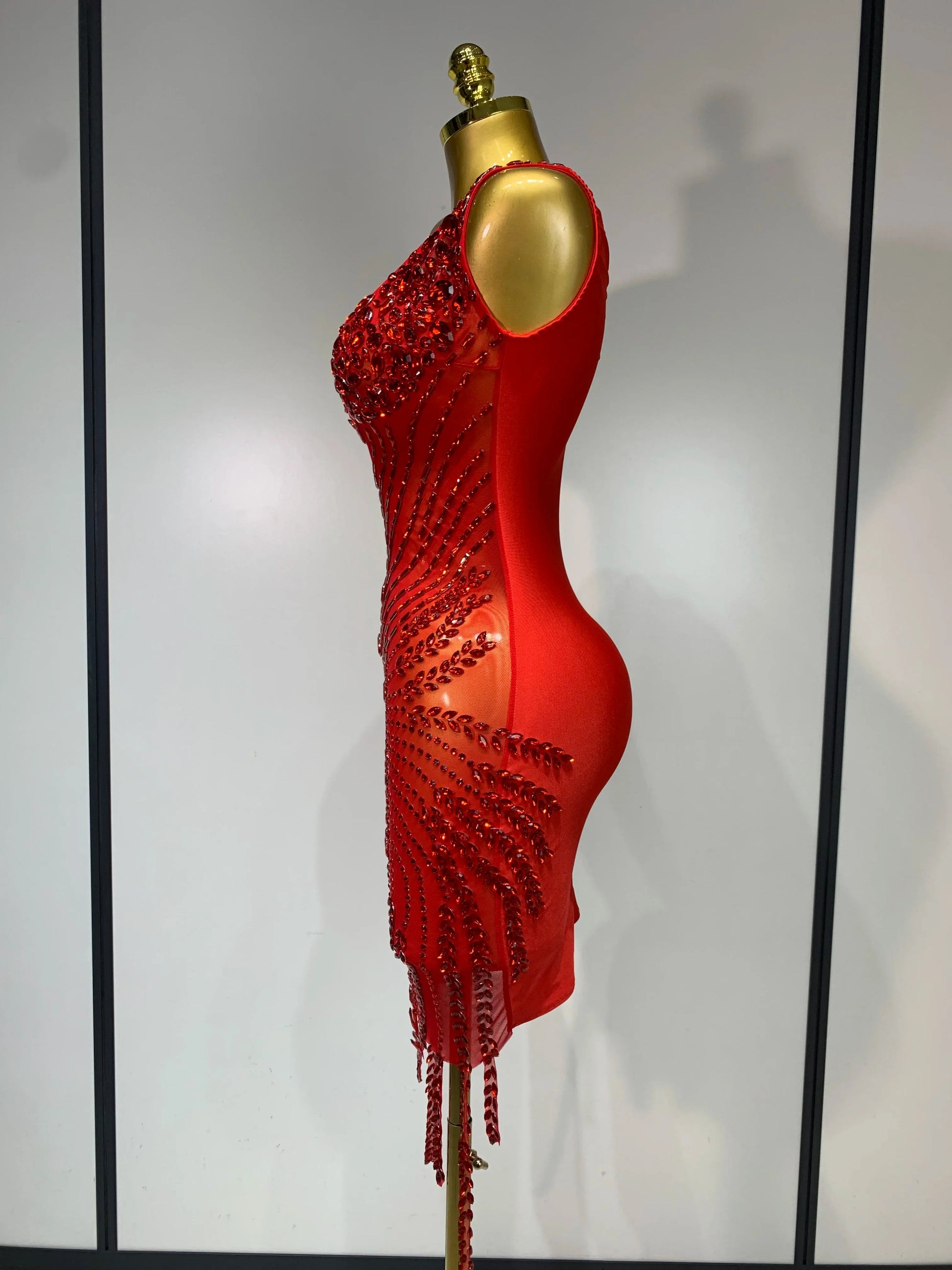 Sparkly Rhinestone Mesh See Through V Neck Dress Women Sexy Performance Stage Costume Evening Party Club Luxury Birthday Outfit