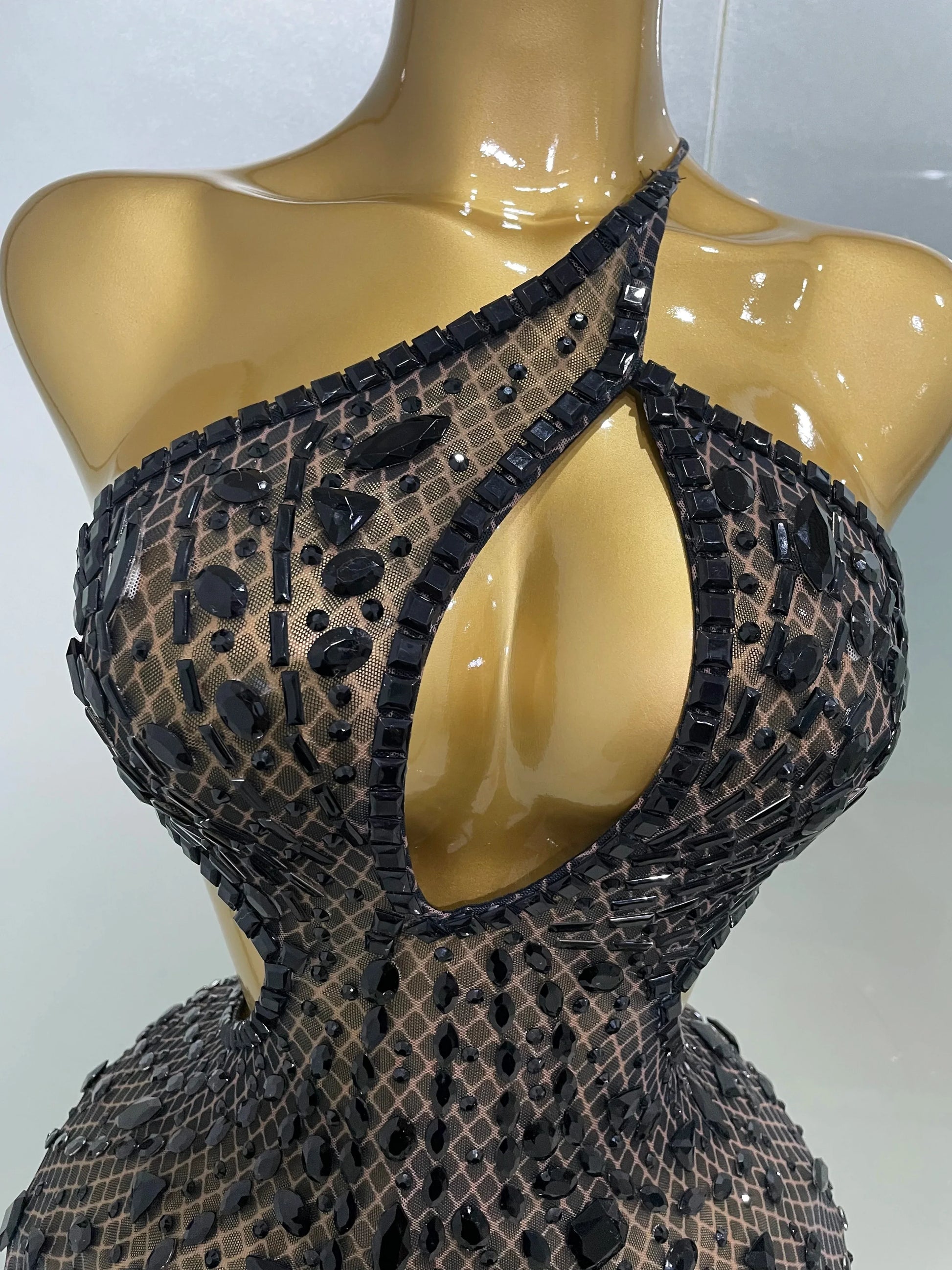 Luxury Sexy Backless Hollow Out Sparkle Diamond Evening Prom Women Birthday Celebrate Stage Nightclub Outfit