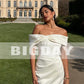 Pakaian Perkahwinan Pendek Elegant Wanita Buka Balik dari Bahu Strapless Pleat Satin Bridal Gown Di Atas Lutut Vestido De Noiva