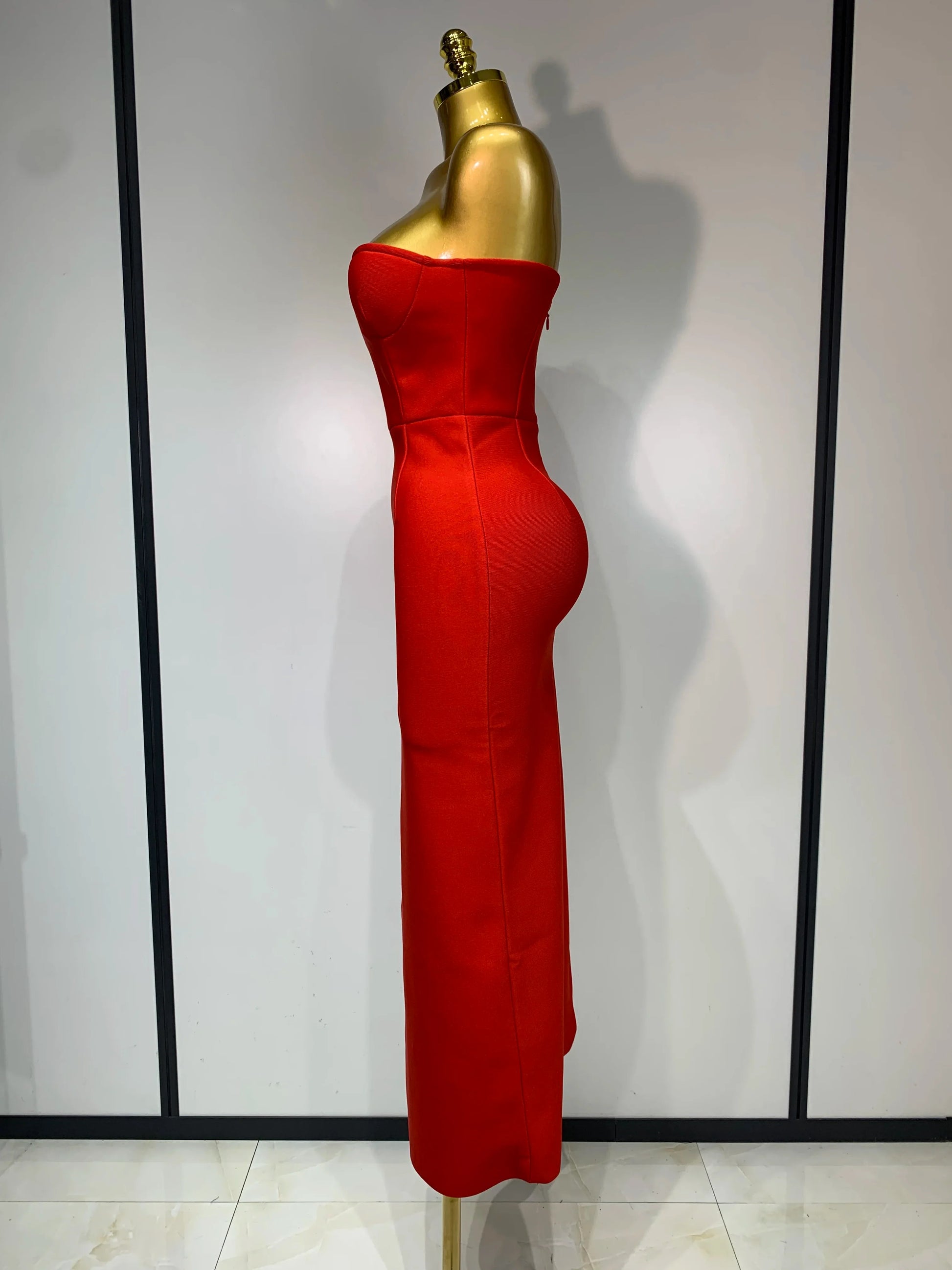 Sexy Red Strapless High Split Long Bandage Dress Luxury Birthday Dress Women Backless Bodycon Dresses Elegant Evening Party Gown