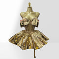 Mirror Surface Woman Party Set Stereoscopic Bows Strapless Tops And UFO Mini Skirt 2 Pieces Party Outfit Performance costume Gold