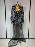 Luxury Nightclub Evening Birthday Dresses Stage Perform Outfit Sparkly Rhinestone Women's Elegant Party Sexy Dress black