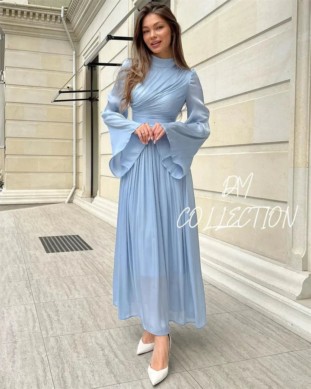 light blue modest dress Shirred modest textured Shae Dress Modest Dresses | Hannah Gabrielle