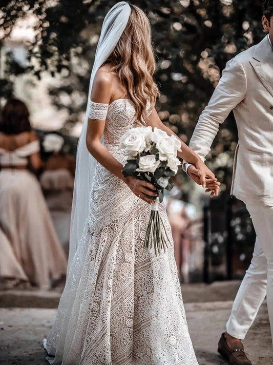 Koronkowe sukienki ślubne syreny z usuwanym rękawem ukochana pojemnik