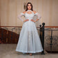 Dubai Mewah Dubai Light Blue Evening Dress For Women Wedding Elegant Off bahu manik Arab Formal Parti