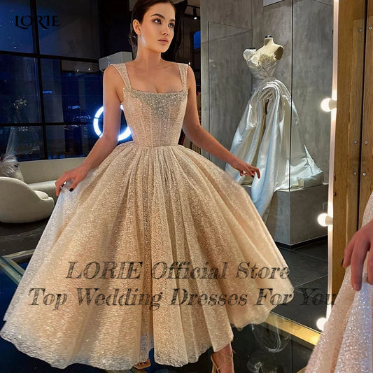 A-LINE Glitter Light Champagne Wedding Dresses Sequins Slleevels Lengan Boho Boho Bridal Gowns Gaun Pengantin Putri Kilau Putri