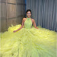 Light Yellow Prom Dresses Halter Neck Tulle Ball Gown فساتين السهرة Elegant Sleeveless Floor-Length vestidos verano moda