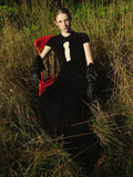 Black Long Key Hole Dress Bustier Ruched Mesh Maxi Dress Round Neck With Gloves Cocktail Party Evening Gowns for Night Out