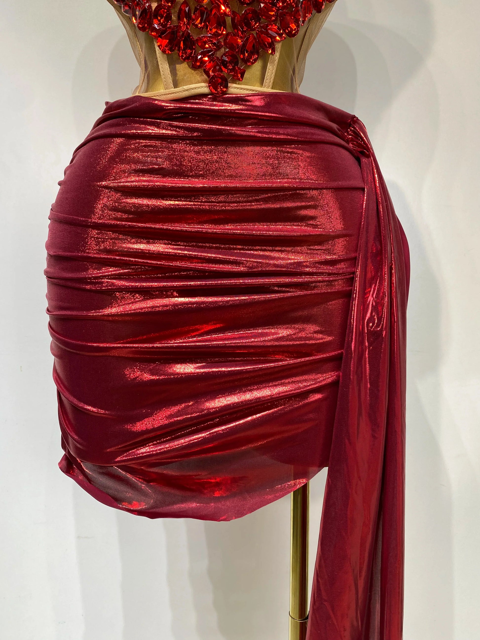 Sparkly Red Diamond Sexy Top Two Pieces Set Women Celebrate Party Luxury Birthday Nightclub Performance Dancer Stage Outfit