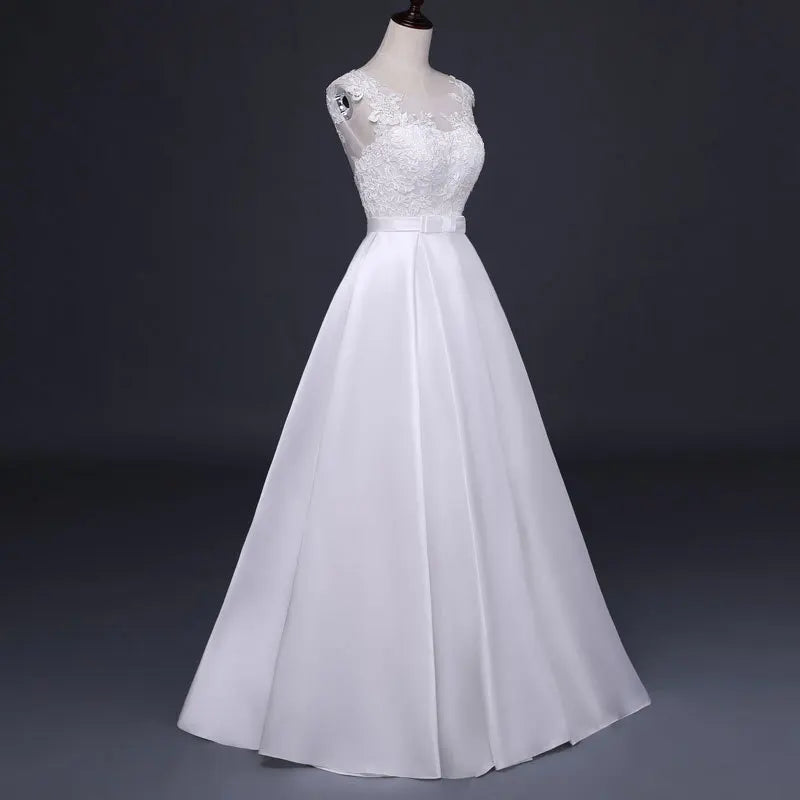 Vestido de novia de satén blanco, elegante vestido de noche Formal de encaje bordado para mujer, vestido largo sexi de fiesta de boda con espalda descubierta