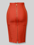 All Match Style 15 Colors Golden Zipper Package Hips Knee Length Bandage Skirt Fashion Office Lady Wear Woman Basics item Orange