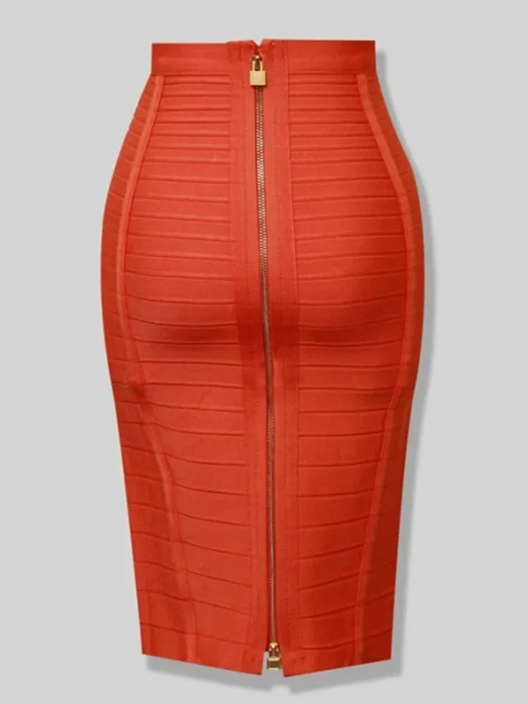 All Match Style 15 Colors Golden Zipper Package Hips Knee Length Bandage Skirt Fashion Office Lady Wear Woman Basics item Orange