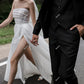 A-Line Elegant Wedding Dresses Strapless Sleeveless Boning Organza Brides Party Gowns for Women Side Slit Bridals Dress