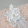 Elegant Beige Strapless Sleeveless Beaded Mesh Floral Details Dress for Fashion Event Gown