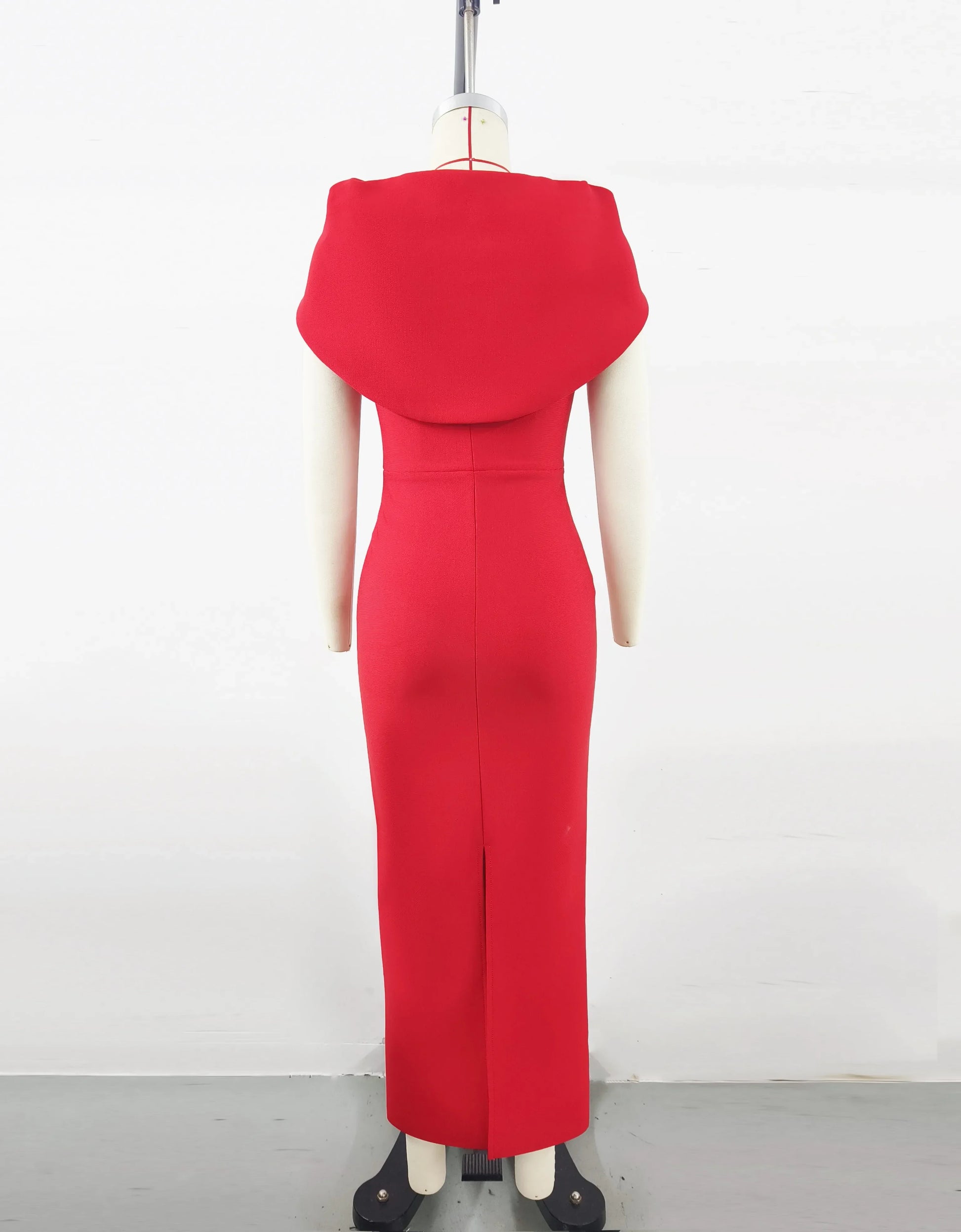 Red Color Women Sexy Square Collar Short Sleeve Bodycon Long Bandage Dress Evening Party Celebrate Wedding Outfit