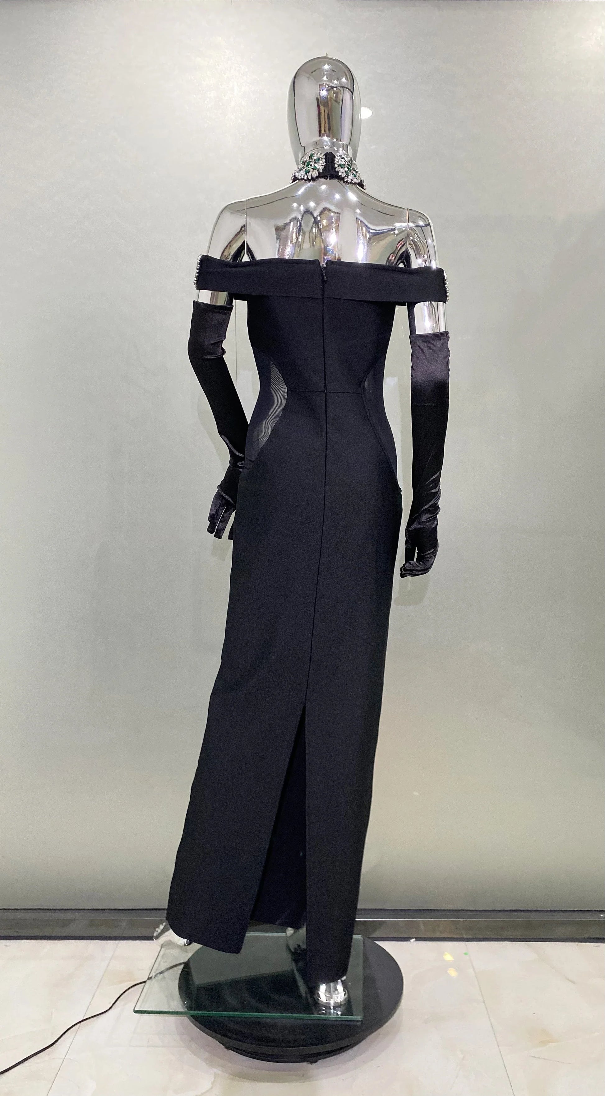 Fashion Golves Luxury Diamonds Sexy Off The Shoulder Halter Ankle Length Dress Graceful Woman Evening Party Dress