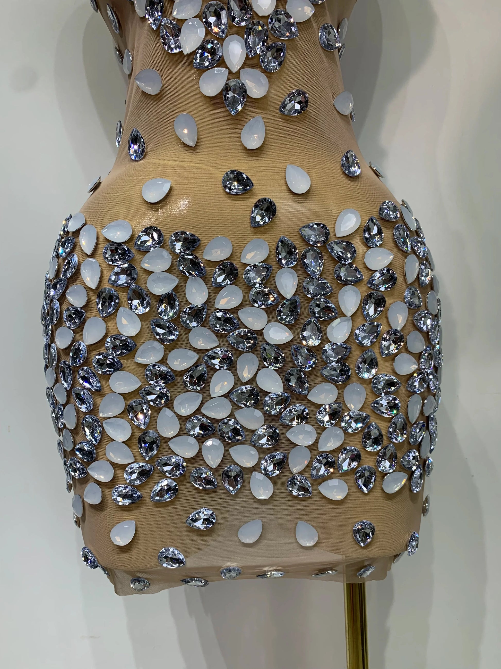 Sexy Sparkly Rhinestone Backless Mini Dress Women Sleeveless Mesh See Through Evening Party Luxury Birthday Gown Stage Outfit