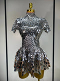 Sparkly Sequins Luxury Birthday Party Gown Short Dress Dancer Stage Performance Wear Women Sexy Nightclub Dress Festival Outfit Silver