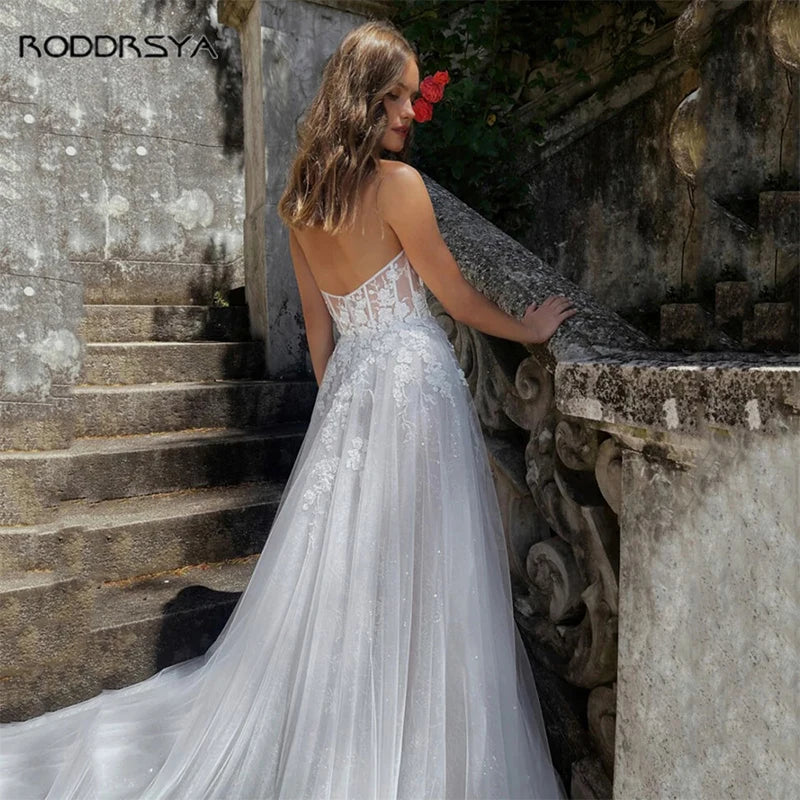 Księżniczka A-line koronkowe aplikacje na plażę sukienki ślubne Sweetheart Slevela Bridal Suknia Seksowna Vestidos de Noiva Mariage