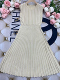 Listing Elegant Striped Knit Dress Women O-neck Sleeveless A-line Dresses Club Evening Party Midi Vestido apricot