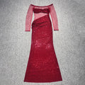 Elegant Sequin Embellished Off-Shoulder Mesh Maxi Dress for High-End Weddings Evening Gown Red