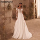 RODDRSYA Boho Long Sleeves Wedding Dress Chiffon Appliques Scoop Neck Button Back A-Line Bridal Gowns Vestido De Novia
