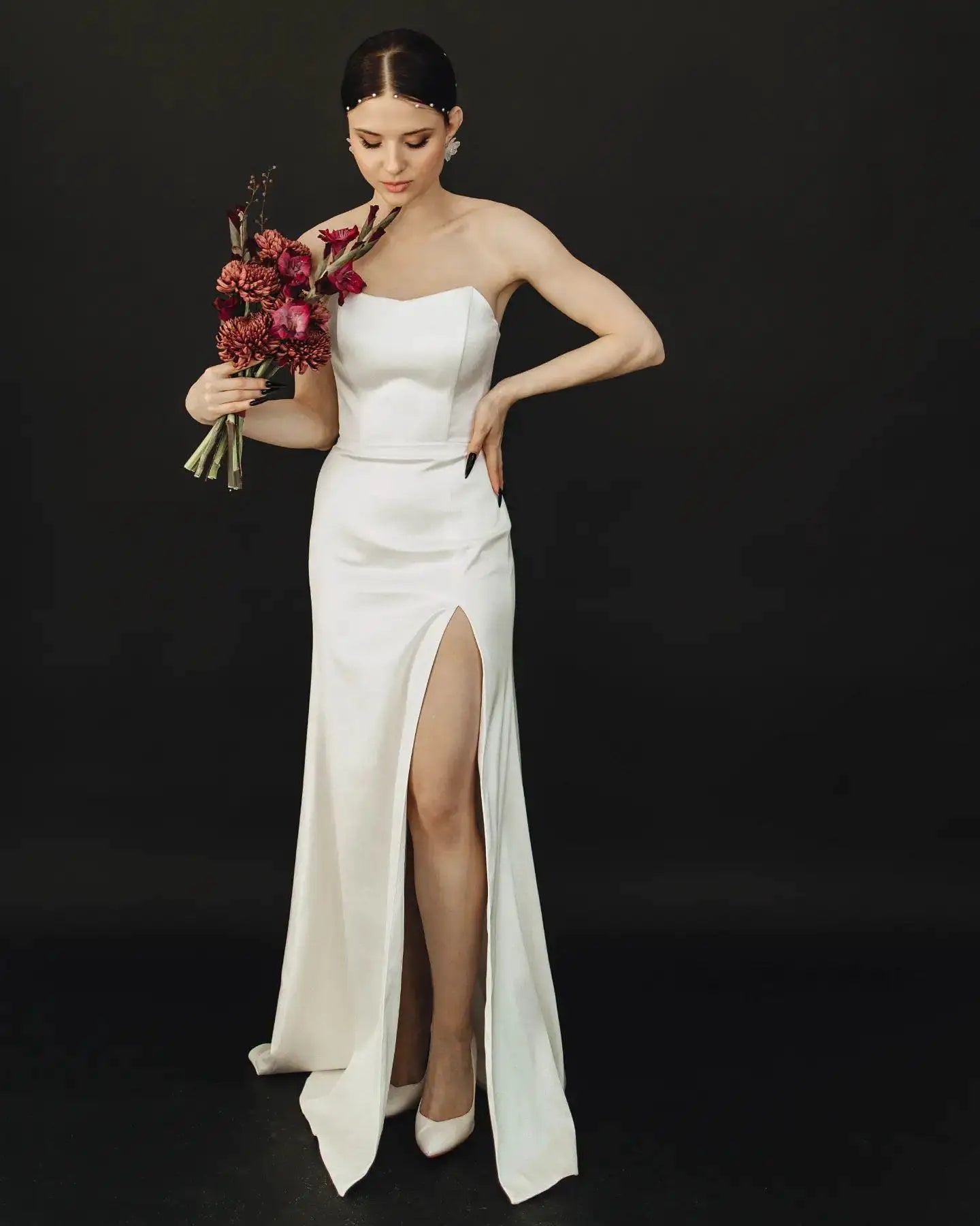 Robe De mariée fourreau en Satin doux Simple, fente latérale, sur mesure, 2025