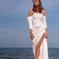 Gaun pengantin putri duyung seksi dengan lengan yang bisa dilepas strapless high slit gaun pengantin renda ke belakang dengan busur vestidos de novia sipil