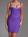 Summer Sexy Women Water Diamond Bandage Dress Spaghetti Strap Sleeveless Bodycon Backless Mini Dress Evening Party Vestidos