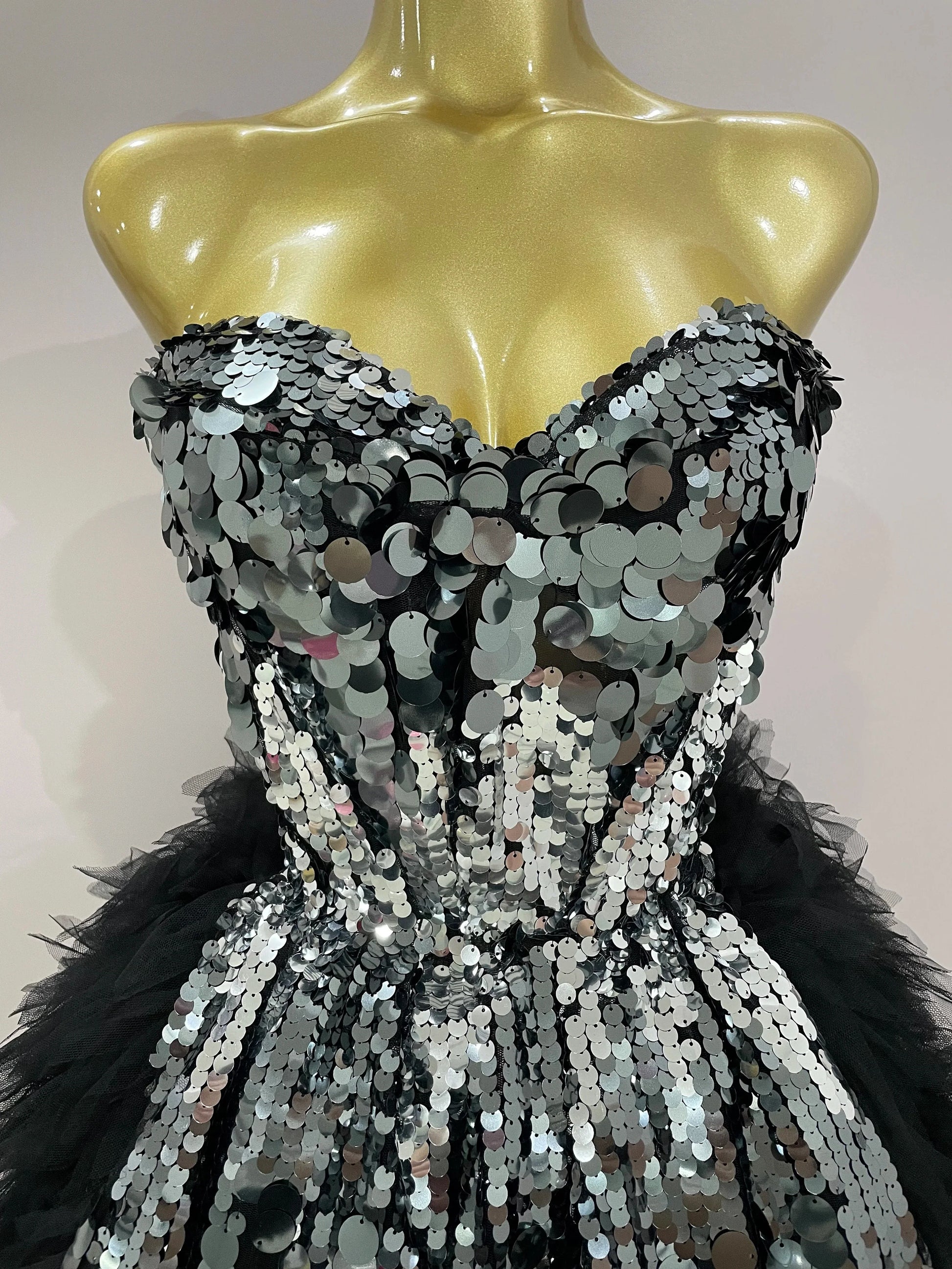 Sparkly Black Sequins Two Pieces Set Women Party Evening Prom Celebrate Birthday Dress Nightclub Photo Shoot Stage Costume