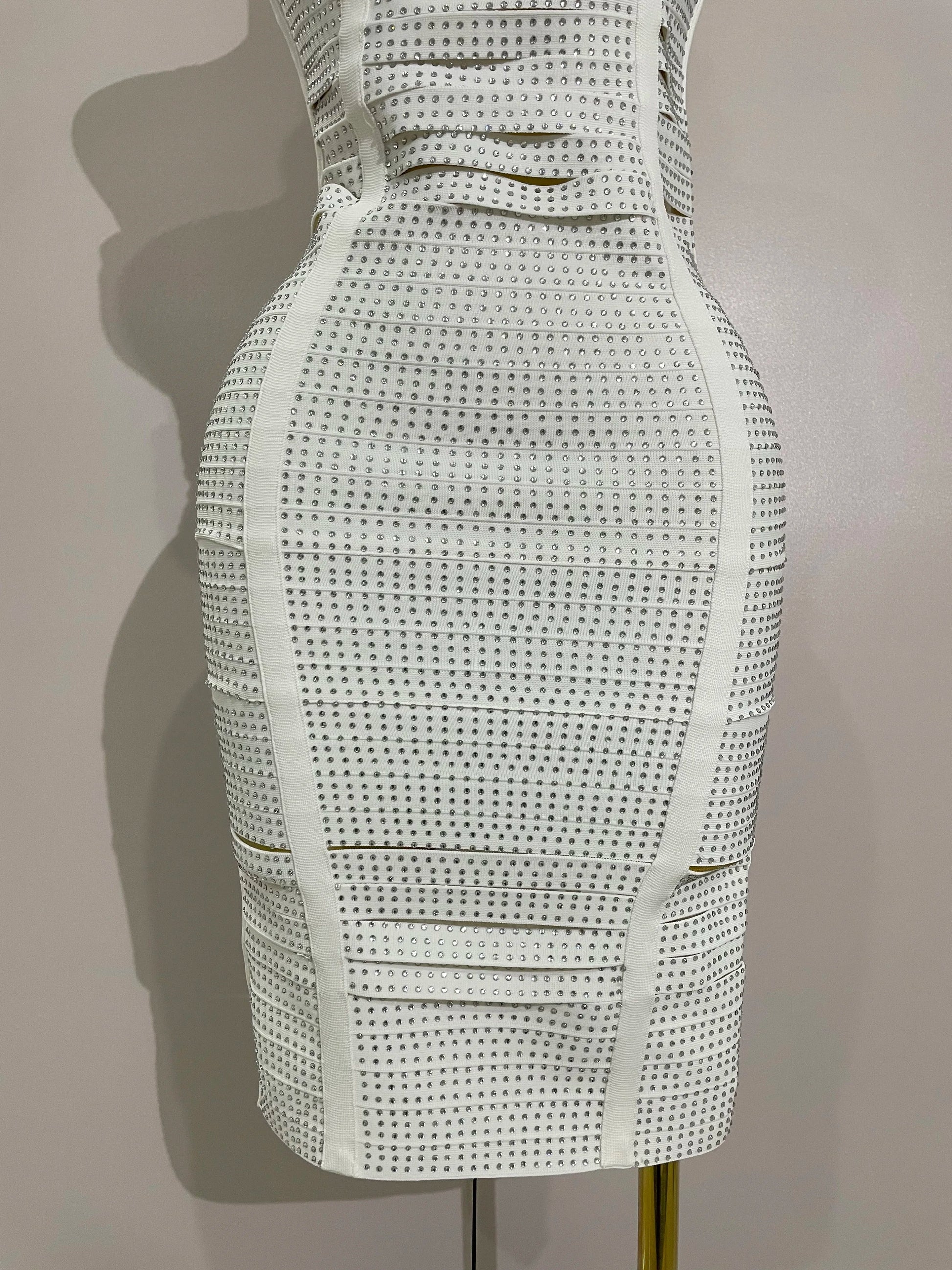 Shiny Diamond White Sleeveless V-neck Slim Short Dress Women Elegant Evening Club Prom Birthday Cocktail Dresses Vestido