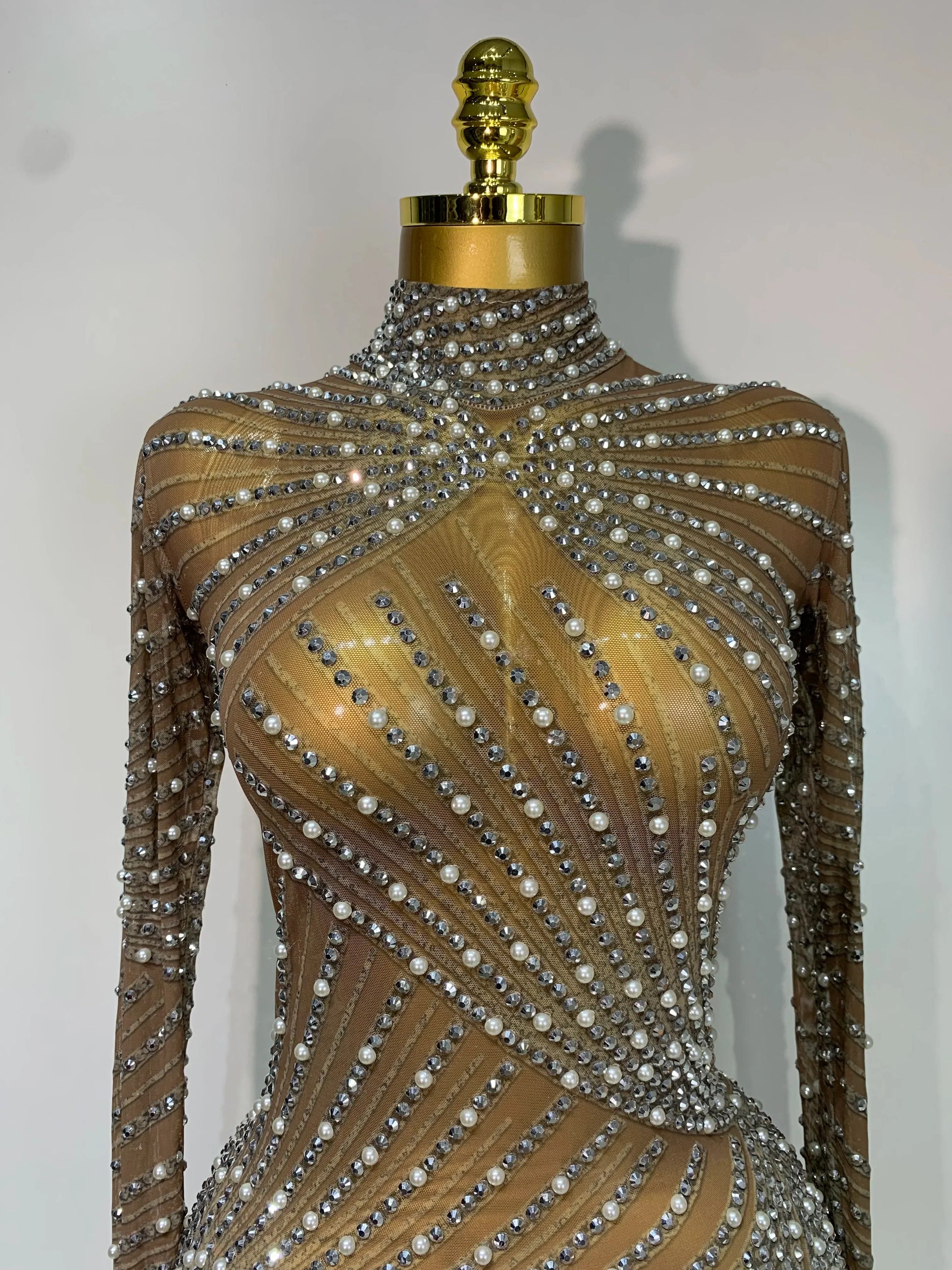 Luxury Rhinestone Tight Short Dress Women Long Sleeve Evening Party Prom Gown Birthdy Nightclub Performance Costume Stage Outfit