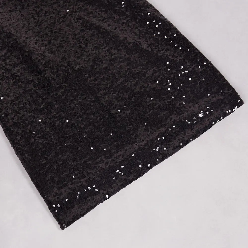 Sexy Women'S Light Luxury Black Sequin Dress Deep V-Neck Sleeveless Bodycon Backless Mini Dresses Party Christmas Vestidos