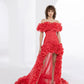 Fashion High Low Ruffles Red Prom Dresses Off the Shoulder Pleated Formal Dress Runway Pageant Gown vestidos para mujer