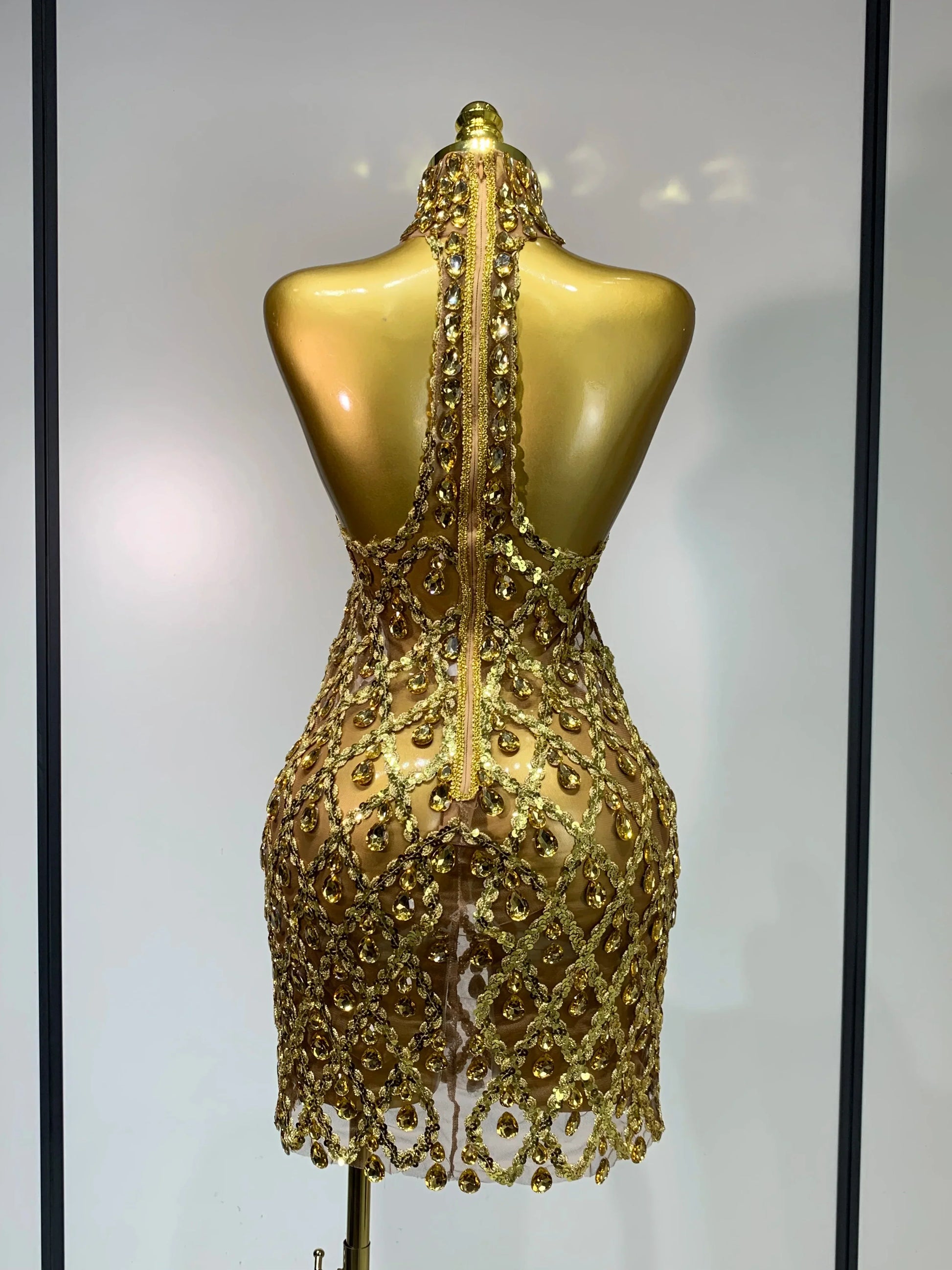 Women Sexy Stage Shining Rhinestone Sequins Dress Evening Prom Luxury Birthday Dress Transparent Performance Singer Club Dress