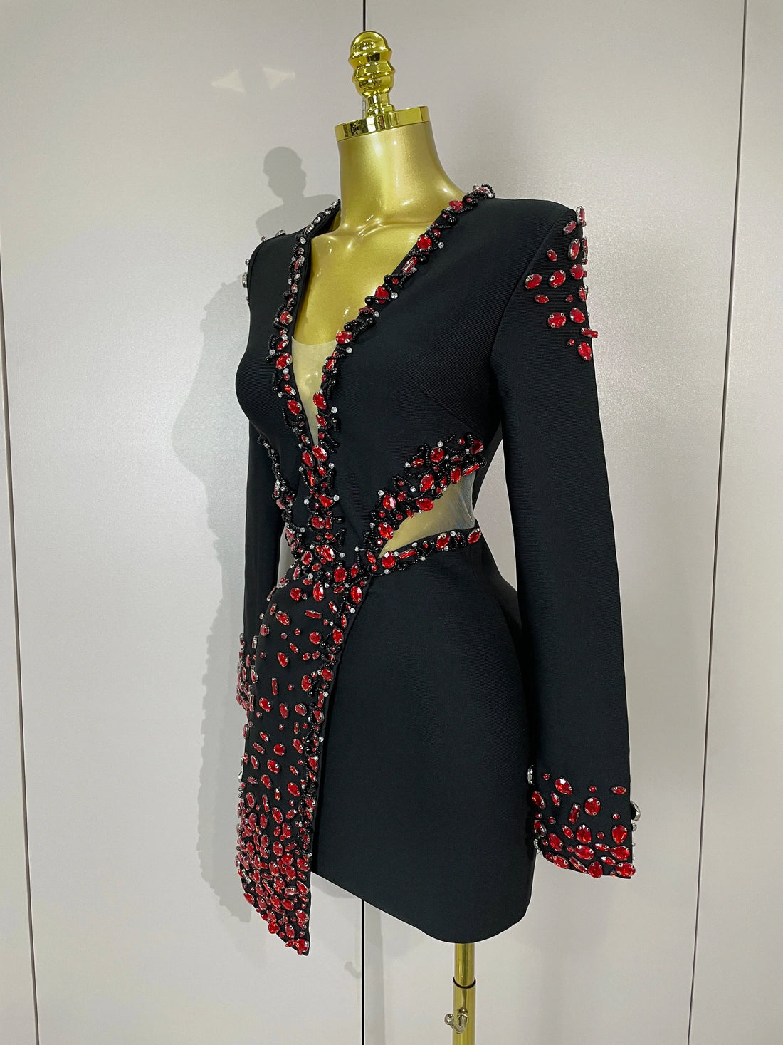 Women Celebrity Sexy Long Sleeve V Neck Rhinestone Black Bandage Dress Elegant Evening Club Luxury Birthday Party Dresses black