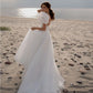 Vestido de noiva simples de pescoço de sonho para mulheres mangas curtas de puff um trem de linha de varredura elegante vestido de noiva