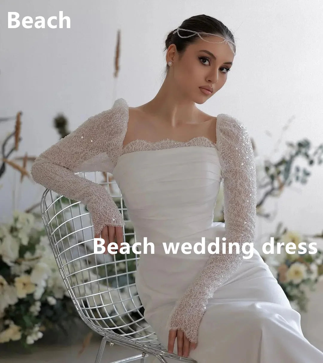 فساتين زفاف بوهيمية نيرميد دانتيل بأكمام طويلة على شكل قلب فستان زفاف رسمي لحفلات الزفاف والسهرة