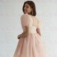 Pink Prom Dresses OrganzaShort Black Cap Short Sleeves Square Neck Ball Gown Formal Party Graduation Evening Gowns Simple