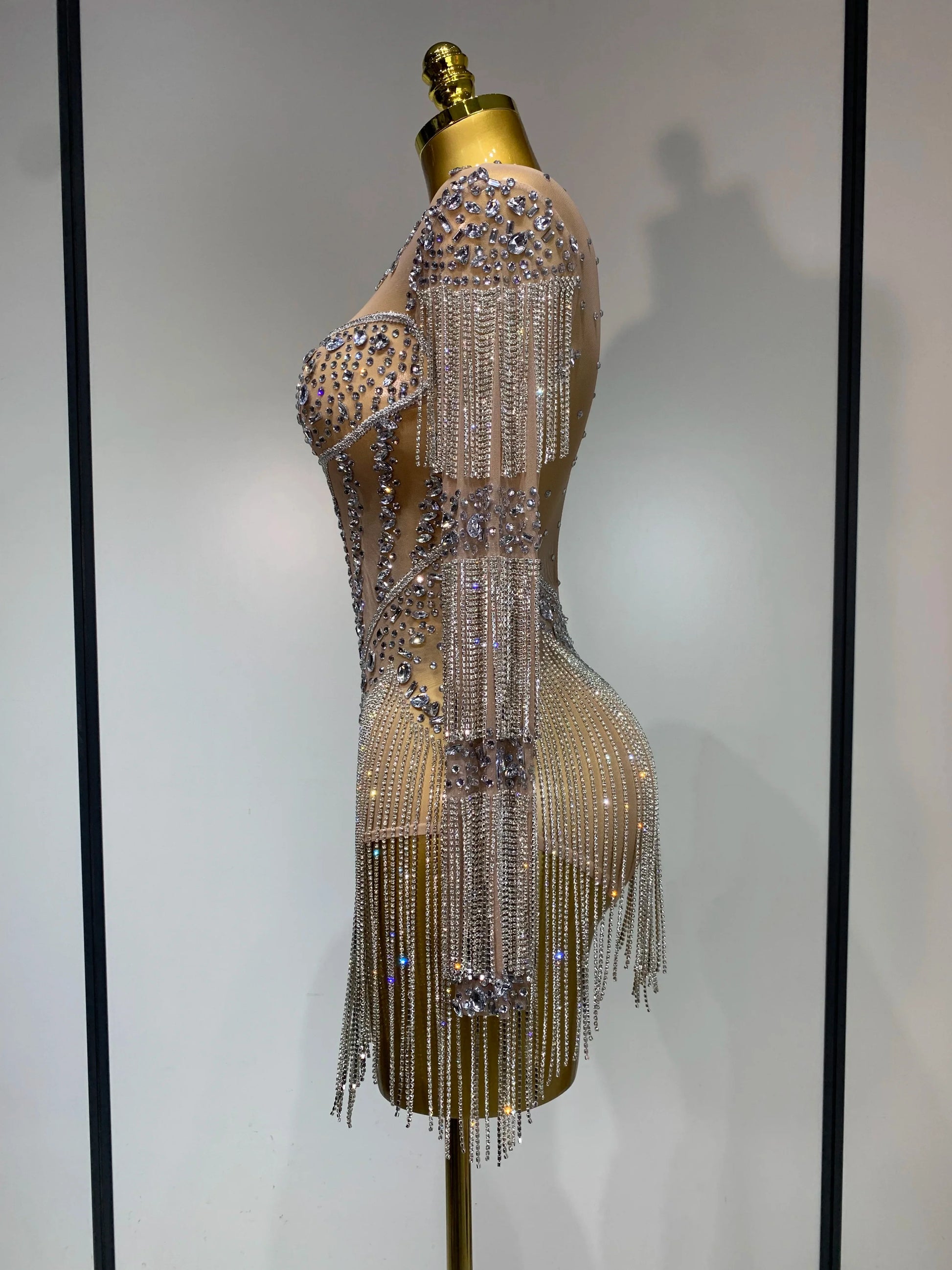 Women Sexy Mesh See Through Performance Dance Nightclub Rompers Singer Stage Outfit Sparkly Rhinestone Bodysuit Birthday Wear