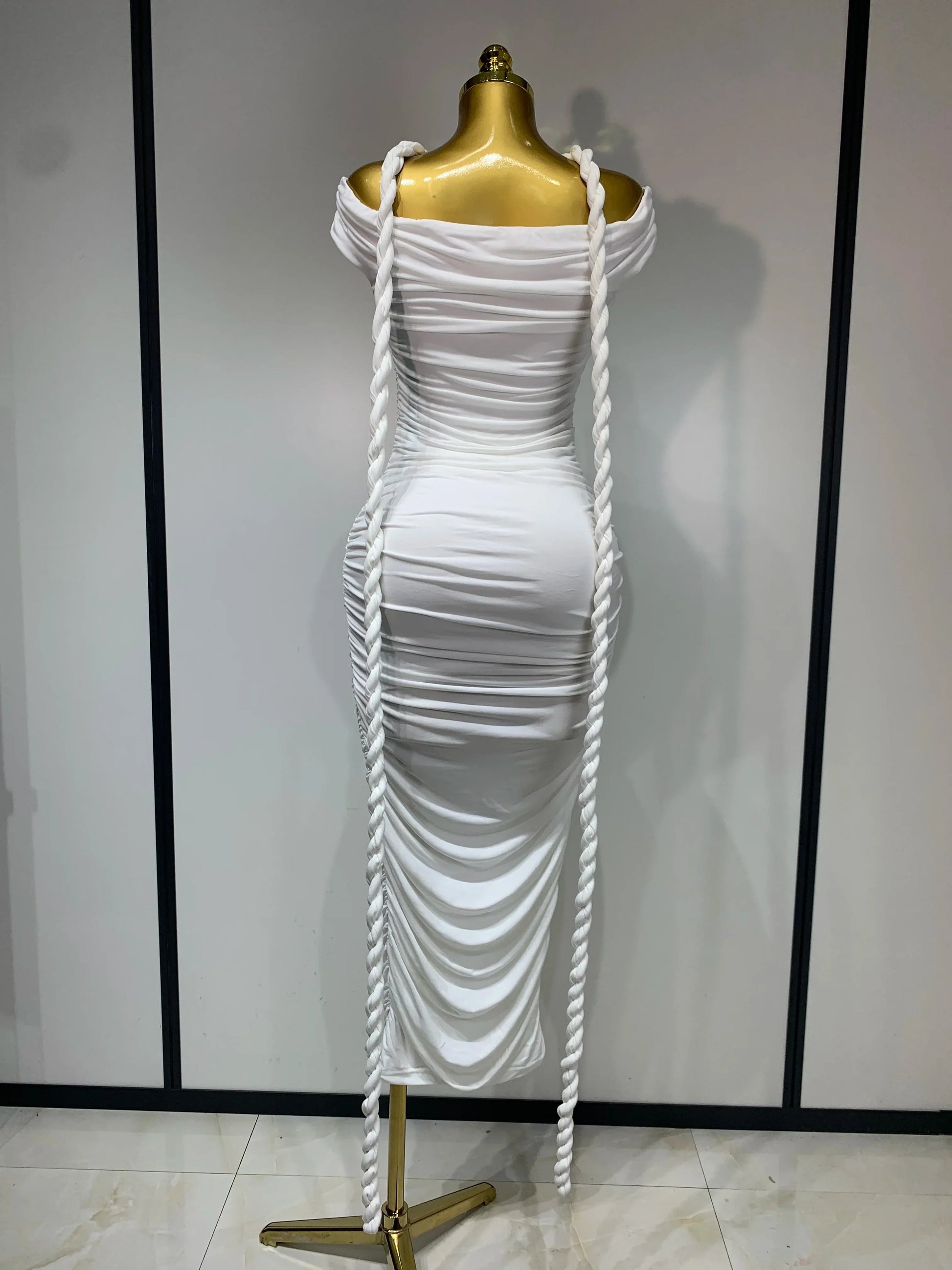 White Women Sexy Off Shoulder Bodycon Mesh Long Dress Nightclub Party Evening Fashion Birthday Dress Vestido