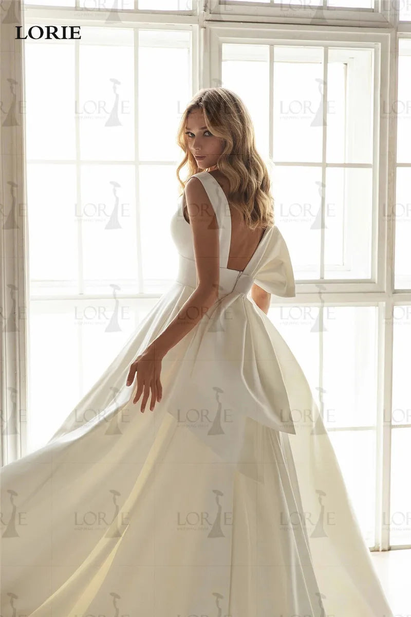 Eine Linie Hochzeitskleid Prinzessin Satin Braut Kleider sexy v Nacken Hochzeitsfeierkleider