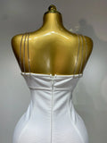 Sexy Sling Backless Crystal Diamonds Chain Bodycon Bandage Dress White Elegant Evening Club Luxury Birthday Party Dresses