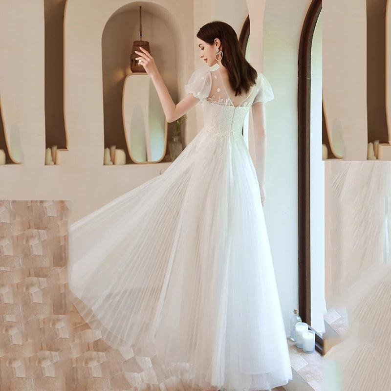 Abiti da sposa maxi di raso bianco di lusso francese per la sposa elegante abito da ballo lungo la manica da ballo lungo da ballo