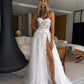 Charming Sweetheart Lace Applique Boho Beach A Line Wedding Dresses Side Slit Custom Made 2024 Vestido De Noival