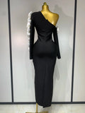 Women Sexy One Shoulder Cut Out Flower Maxi Long Bodycon Bandage Dress Celebrity Elegant Evening Club Birthday Party Dresses