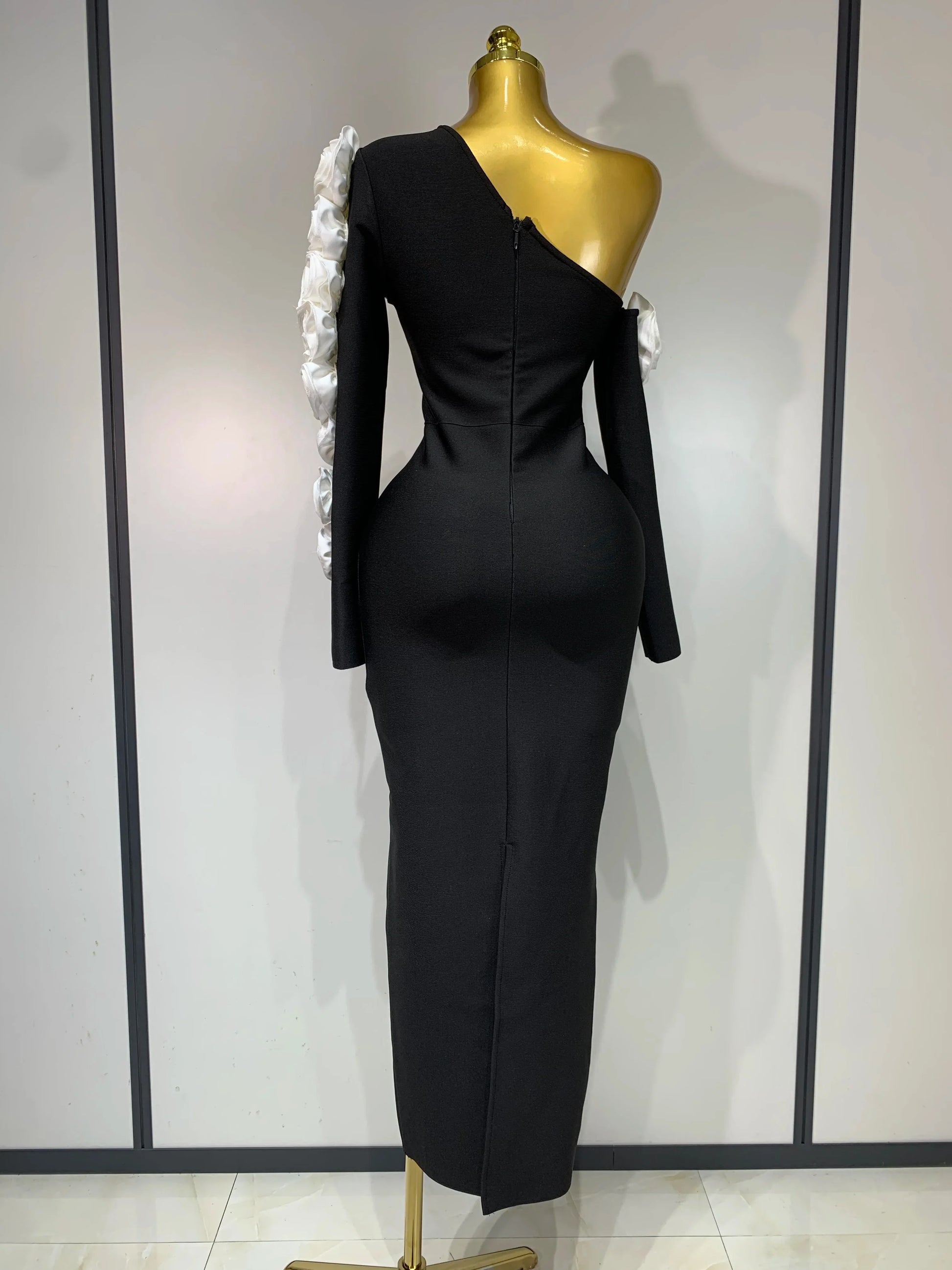 Women Sexy One Shoulder Cut Out Flower Maxi Long Bodycon Bandage Dress Celebrity Elegant Evening Club Birthday Party Dresses