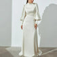 Muslim Simple High Collar Ivory Mermaid Wedding Dresses Button Full Satin Draped Pleat Bride Gown Floor Length robe de mariée