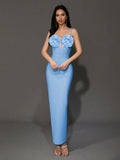 Sexy Women'S Light Luxury Flower Design Bandage Dress Spaghetti Strap Sleeveless Bodycon Backless Long Dresses Vestidos