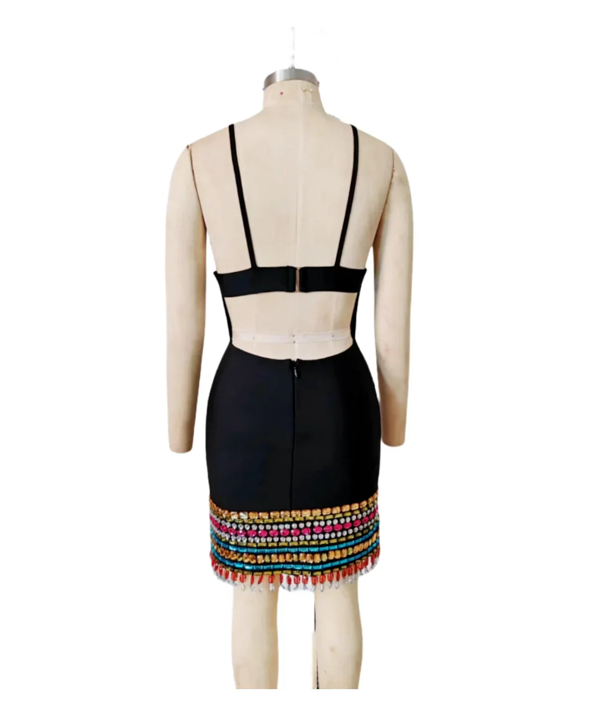 Colorful Diamonds Sexy V-Neck Spaghetti Strap Mini Bandage Dress Fashion Woman Evening Dress Holiday Vocation Vestido